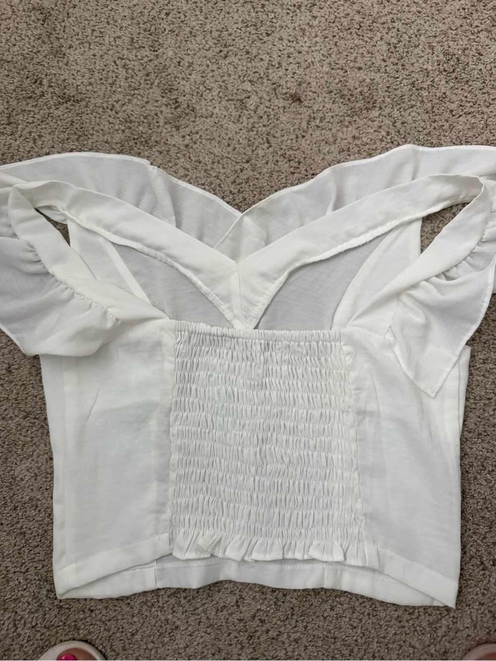 White Ruffle Off-Shoulder Crop Top - Picture 6 of 6